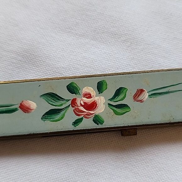 Vintage 1950's Brass and Guilded Enamel Comb with Handpainted Florals - Picture 2 of 8